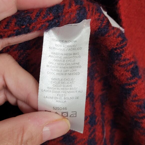 Ann Taylor LOFT Poncho Womens XS/S Red Navy Plaid Reversible Open Front Sweater - Picture 6 of 6